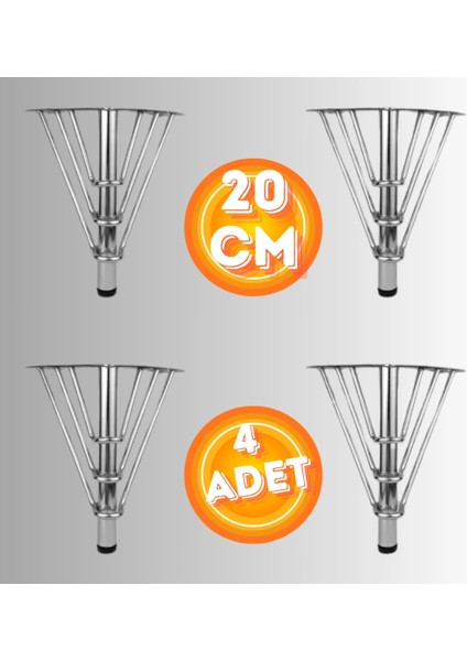 20 cm Metal 3 Telli Koltuk Ayağı Mobilya Ayağı Ünite Ayağı Konsol Ayağı Puf Berjer Ayağı (4 Adet)