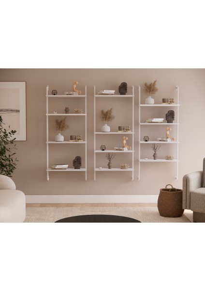 Modüler Model 4 Raflı Duvara Monte Kitaplık Duvar Rafı Aksesuar Rafı
