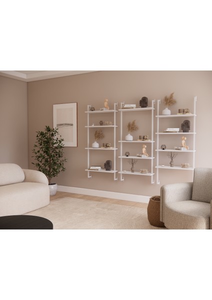 Modüler Model 4 Raflı Duvara Monte Kitaplık Duvar Rafı Aksesuar Rafı