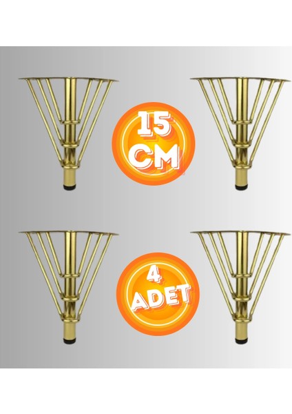 15 cm Metal 3 Telli Koltuk Ayağı Mobilya Ayağı Ünite Ayağı Konsol Ayağı Puf Berjer Ayağı (4 Adet)