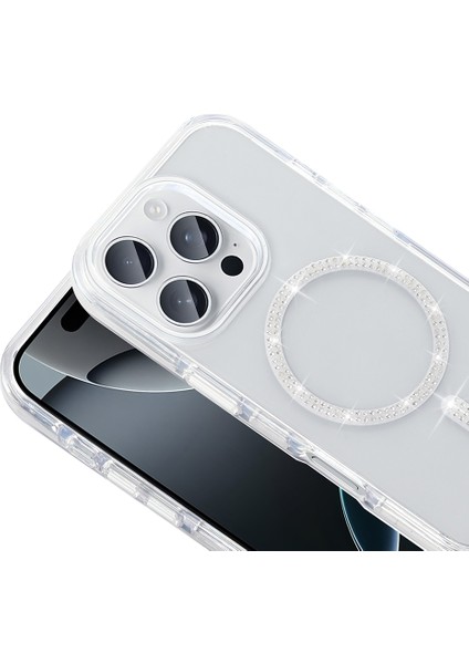 Apple iPhone 15 Pro Kılıf Taşlı Tasarım M-Safe Şarj Özellikli Koment Silikon Kapak indirimleri
