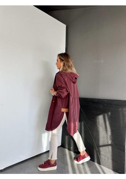Robin Kadın Kapüşonlu Yanları Yırtmaçlı Reglan Kol Oversize Trençkot fiyatları