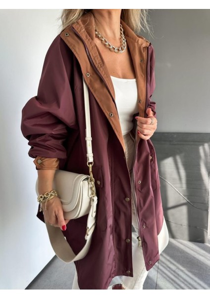 Robin Kadın Kapüşonlu Yanları Yırtmaçlı Reglan Kol Oversize Trençkot modelleri