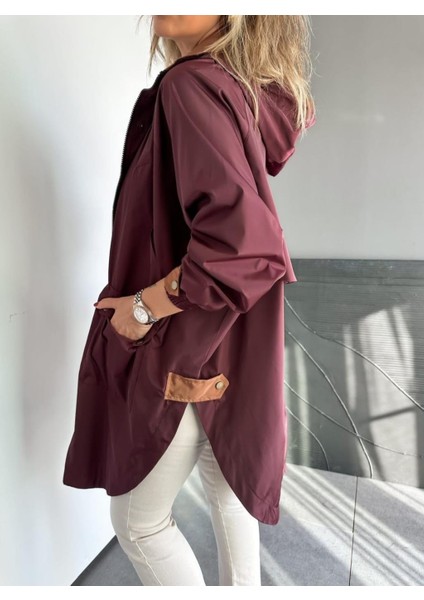 Robin Kadın Kapüşonlu Yanları Yırtmaçlı Reglan Kol Oversize Trençkot fırsatları