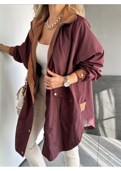 Robin Kadın Kapüşonlu Yanları Yırtmaçlı Reglan Kol Oversize Trençkot indirimleri