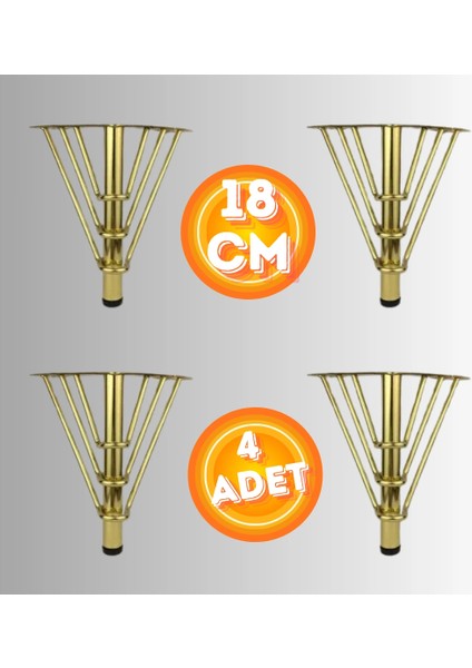18 cm Metal 3 Telli Koltuk Ayağı Mobilya Ayağı Ünite Ayağı Konsol Ayağı Puf Berjer Ayağı (4 Adet)