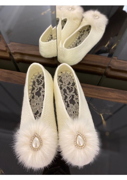 Beyoğlu Inci Taş Detaylı, Rahat ve Şık - Çeyizlik Patik - Kadın El Yapımı Örgü - Ev Terliği –