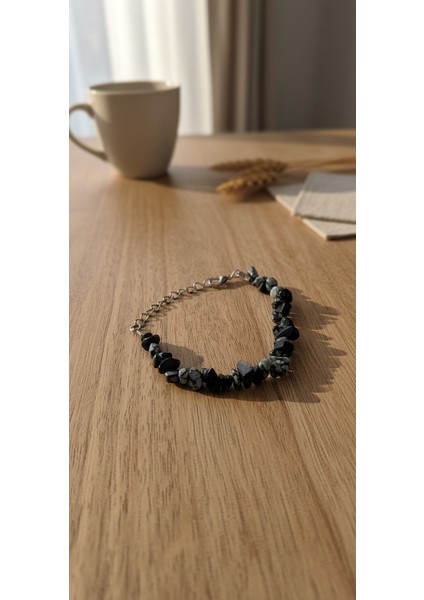 Kartanesi Obsidiyen Doğal Taş Bileklik – Negatif Enerji Engelleyici, Koruma ve Denge Taşı, El Yapımı