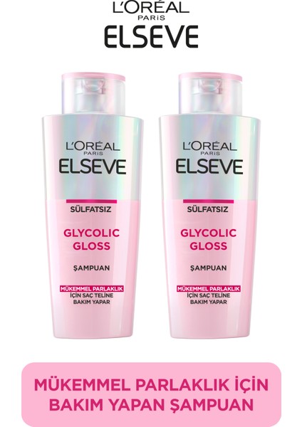 Elseve Glycolic Gloss Mükemmel Parlaklık Için Bakım Yapan Şampuan 200ML 2'li Set