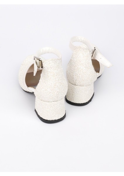 Beyaz Simli Topuklu Kız Çocuk Ayakkabı