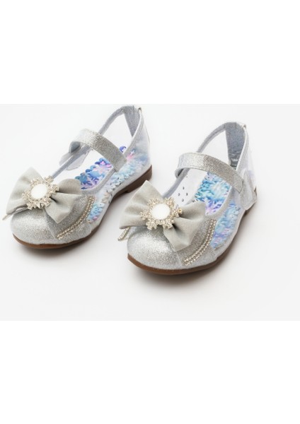 Gümüş Şeffaf Kar Tanesi Fiyonklu Kız Çocuk Babet Ayakkabı fırsatları