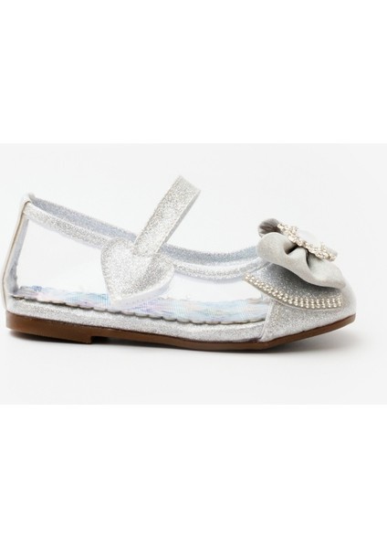 Gümüş Şeffaf Kar Tanesi Fiyonklu Kız Çocuk Babet Ayakkabı indirimleri