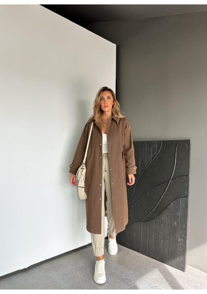 Robin Kadın Kadife Yakalı Ara Boy Premium Kot Trençkot modelleri