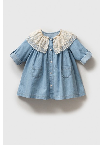 Mavi Dantel Yakalı Kız Bebek Kot Elbise - Rowena fırsatları