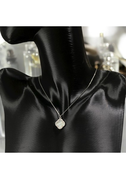 925 Ayar Gümüş Sedef Taşlı Yonca Van Cleef Zirkon Taşlı Kadın Kolye modelleri