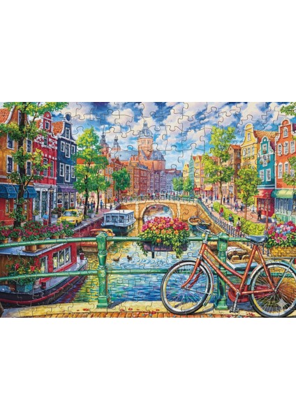 Amsterdam Hollanda Rengarenk Manzara 1000, 500, 255, 120 Parça Ahşap (Mdf) Puzzle