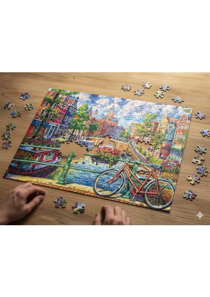 Amsterdam Hollanda Rengarenk Manzara 1000, 500, 255, 120 Parça Ahşap (Mdf) Puzzle fiyatları