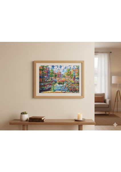 Amsterdam Hollanda Rengarenk Manzara 1000, 500, 255, 120 Parça Ahşap (Mdf) Puzzle modelleri
