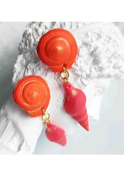 Sea Snail El Yapımı Pembe ve Turuncu Özel Tasarım Deniz Kabuğu Küpe fiyatları