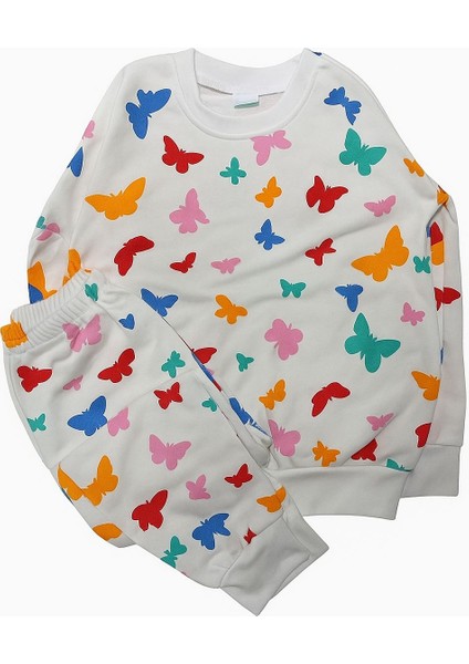 Kız Çocuk Uzun Kollu Kelebek Desenli Mevsimlik Pamuklu Pijama Takımı