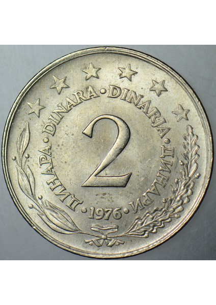 Yugoslavya 2 Dinar 1976 Iki Yüzde Hatalı Basım-Çifte Darp Double Die Errör. Çil fırsatları