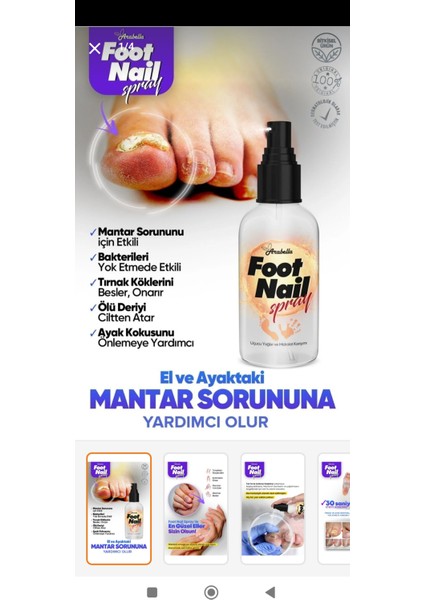 Foot Nail Sprey, Koku, Mantar, Ayak ve Tırnak Bakım Spreyi 50 ml