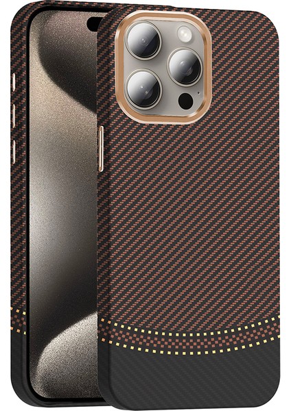 Apple iPhone 15 Pro Max Kılıf M-Safe Şarj Özellikli Karbon Fiber Görünümlü Gros Kapak