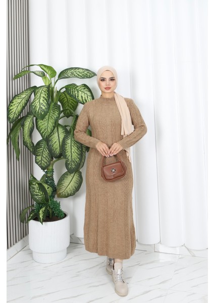 Saç Örgü Şeritli Triko Elbise