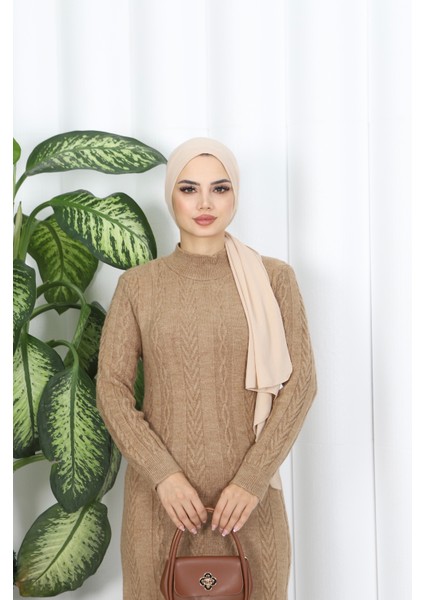 Saç Örgü Şeritli Triko Elbise modelleri