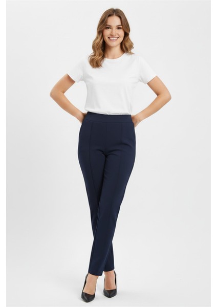 Kadın Beli Lastikli Çima Dikişli Cepli Kumaş Pantolon BGL-ST04818