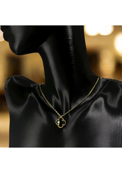 925 Ayar Gümüş Altın Kaplama Yeşil Kuvars Taşlı Şans Yoncası Van Cleef Kolye Kadın modelleri