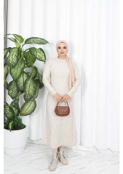 Saç Örgü Şeritli Triko Elbise