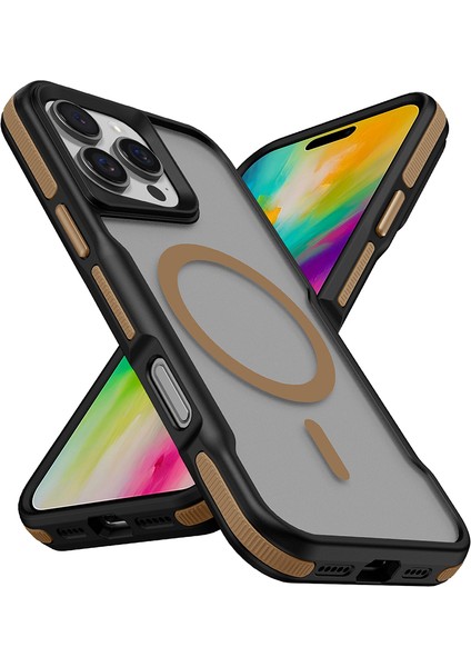 Apple iPhone 16 Pro Kılıf M-Safe Şarj Özellikli Renkli Kenar Airbag Şeritli Lamer Kapak