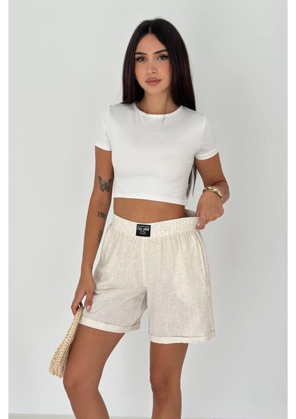 Kadın Lastikli Keten Şort – Hafif & Pozitif Stil fiyatları