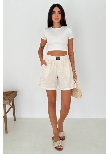 Kadın Lastikli Keten Şort – Hafif & Pozitif Stil indirimleri