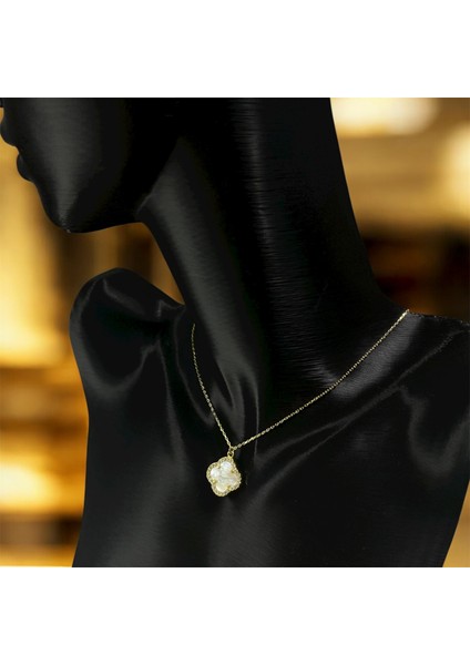 925 Ayar Gümüş Altın Kaplama Sedef Taşlı Şans Yoncası Van Cleef Kolye Kadın fiyatları
