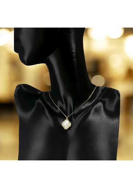 925 Ayar Gümüş Altın Kaplama Sedef Taşlı Şans Yoncası Van Cleef Kolye Kadın modelleri