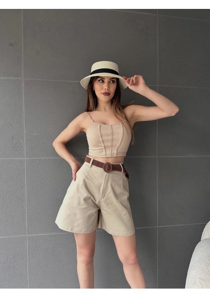Beli Kemerli Geniş Paçalı Mom Şort indirimleri