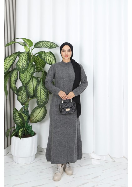 Saç Örgü Şeritli Triko Elbise