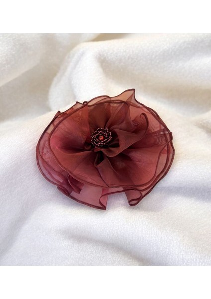 Boncuk Detaylı Organze Kumaş Büyük Çiçek Broş modelleri