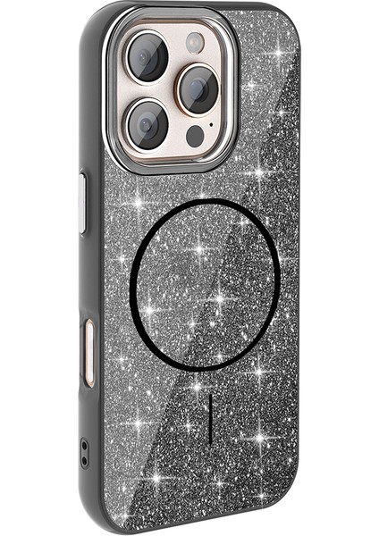 Apple iPhone 16 Pro Max Kılıf M-Safe Şarj Özellikli Parlayan Simli Okso Kapak indirimleri