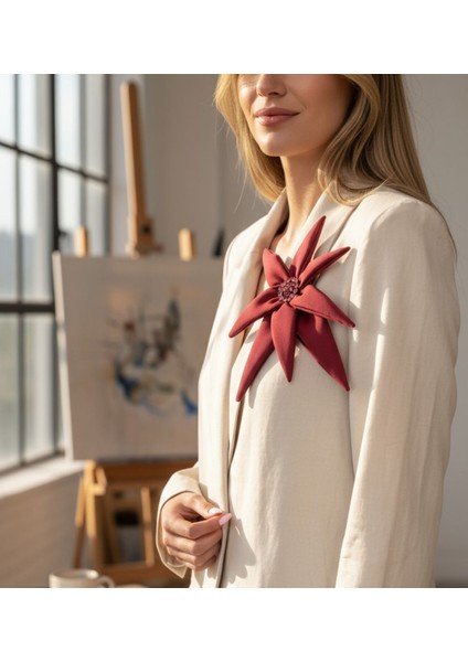 Çift Katlı Taş Detaylı Kumaş Çiçek Broş fiyatları