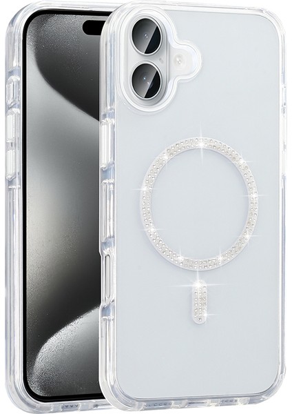 Apple iPhone 16 Pro Max Kılıf Taşlı Tasarım M-Safe Şarj Özellikli Koment Silikon Kapak