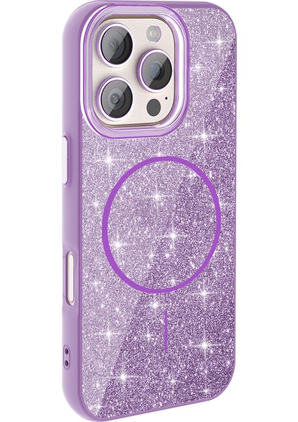 Apple iPhone 16 Pro Kılıf M-Safe Şarj Özellikli Parlayan Simli Okso Kapak modelleri