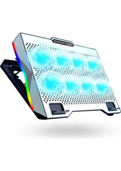 Büro Ev Ofis Için 8 Fanlı Rgb Işıklı Metalik Notebook Suğutucu