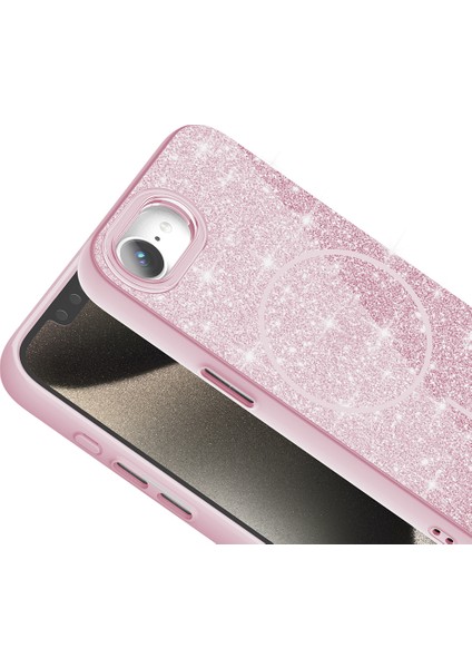 Apple iPhone 16E Kılıf M-Safe Şarj Özellikli Parlayan Simli Okso Kapak modelleri