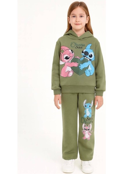 Kız Baskılı 4-10 Yaş 3 Ip Kapşonlu Eşofman Takım