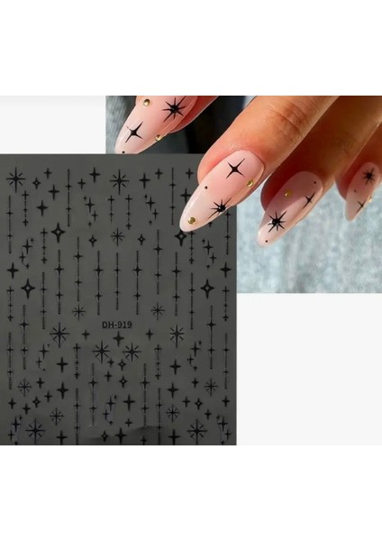 Siyah Yıldız Çizgi Tırnak Süsleme Stickerı Nail Art Süslemeleri