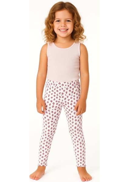 Kız Çocuk Çiçek Desenli Pamuklu Günlük Tayt