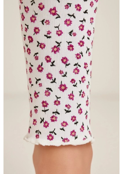 Kız Çocuk Çiçek Desenli Pamuklu Günlük Tayt modelleri